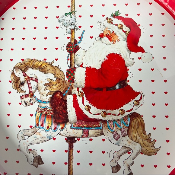 Vintage 1992-Christmas-Round Santa Carousel Tin Tray-Giordano Art Ltd. - Picture 2 of 10